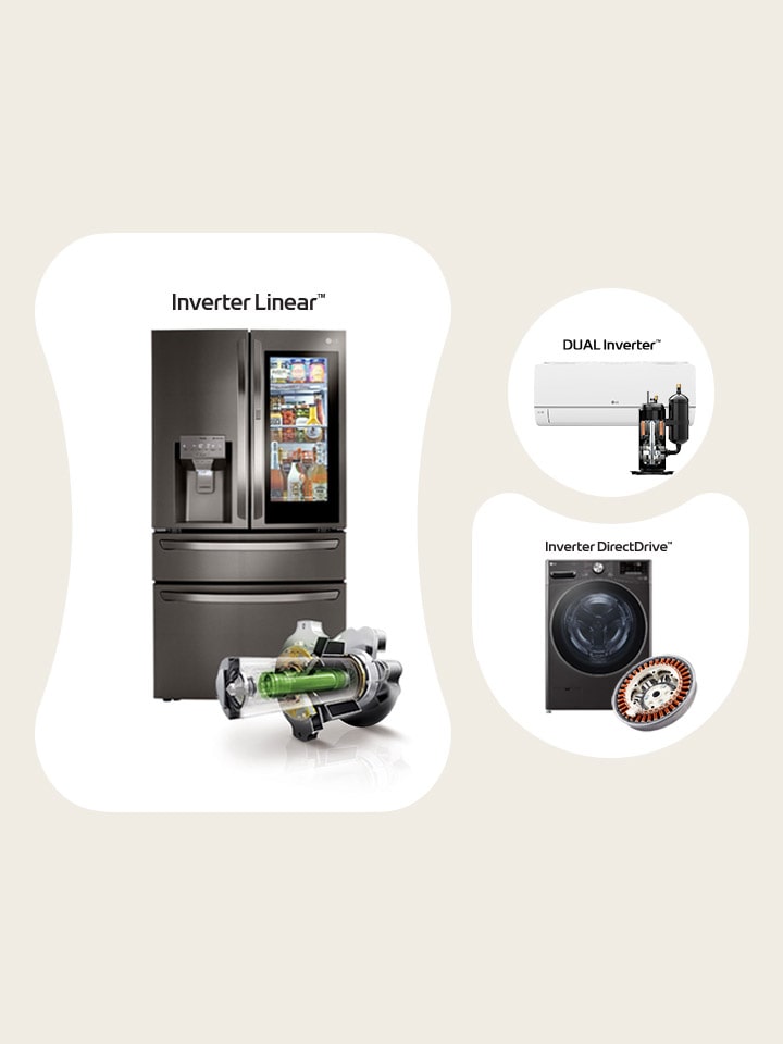 Lavadora, frigorífico y aire acondicionado con un componente clave en su interior.
