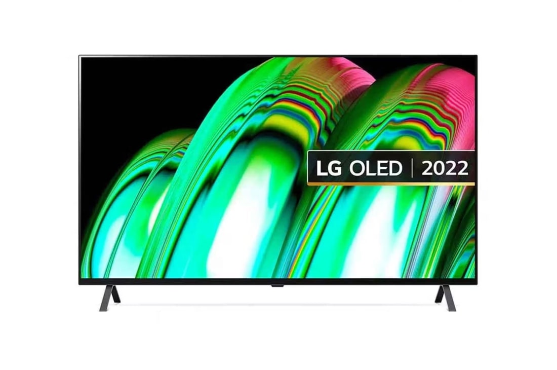 LG OLED 65 Inch TV With 4K Active HDR Cinema Screen Design from the A2 Series, front view, OLED65A26LA