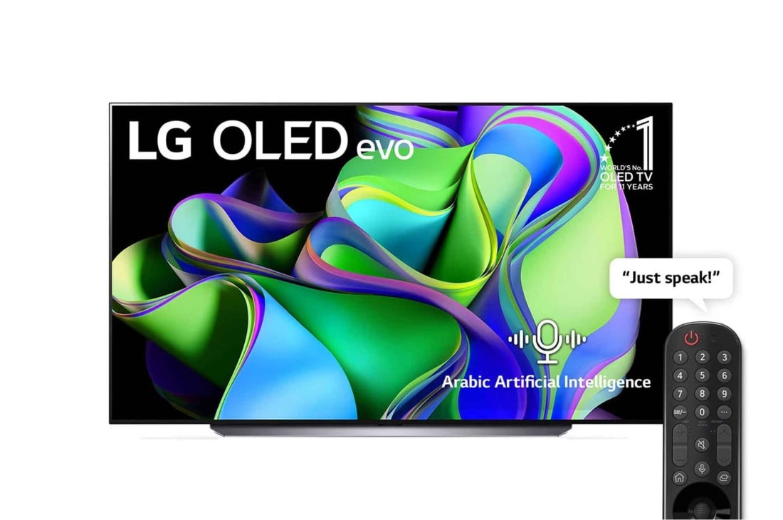 LG OLED evo C3 83 inch 4K Smart TV 2023 with Magic remote, HDR, WebOS, front view, OLED83C36LA