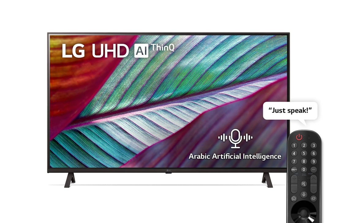 LG 2023 LG UHD 43 inch 4K Smart TV, UR78 series, Magic remote, HDR, WebOS, A front view of the LG UHD TV, 43UR78006LL