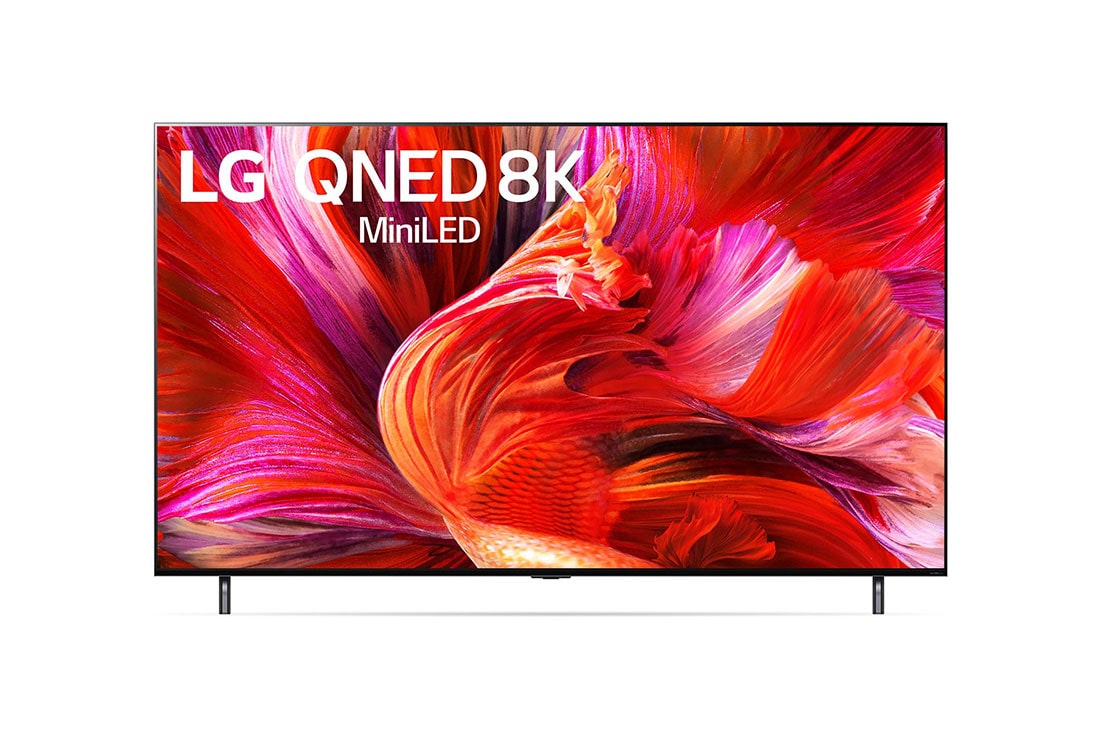 LG QNED TV 75 Inch QNED95 series, Cinema Screen Design 8K Cinema HDR WebOS Smart ThinQ AI Mini LED, A front view of the LG QNED TV, 75QNED95VPA