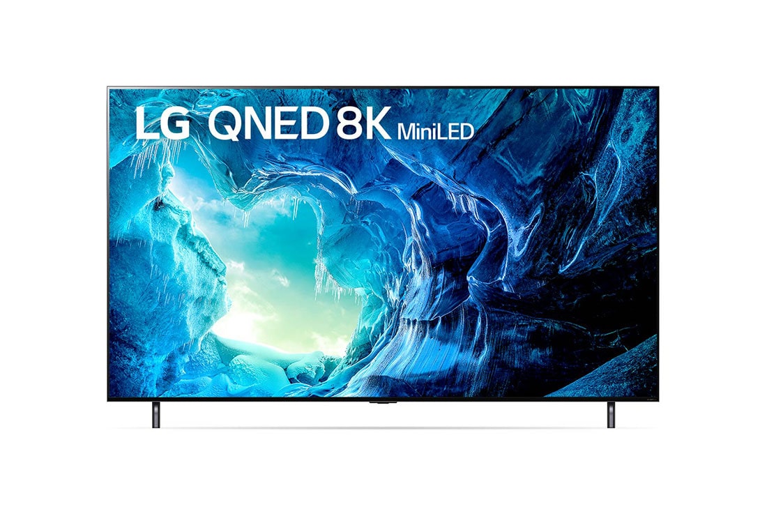LG  LG QNED TV 75 Inch QNED95 Series, Cinema Screen Design 8K Cinema HDR webOS22 with ThinQ AI and Mini LEDs, 75QNED956QA_A front view of the LG QNED TV with infill image and product logo on, 75QNED956QA