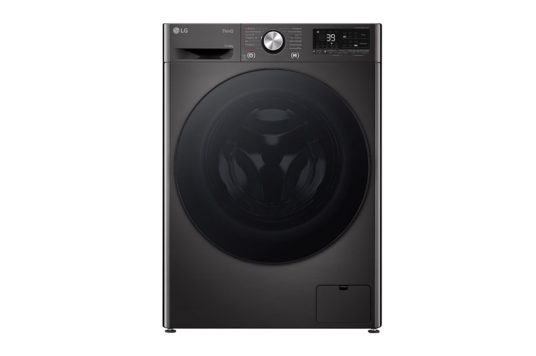 LG Waschtrockner mit 1.400 U./Min. | EEK D/A | 11 kg Waschen | 6 kg Trocknen | Schwarz mit schwarzem Bullaugenring | W4WR70E6YB, front, W4WR70E6YB