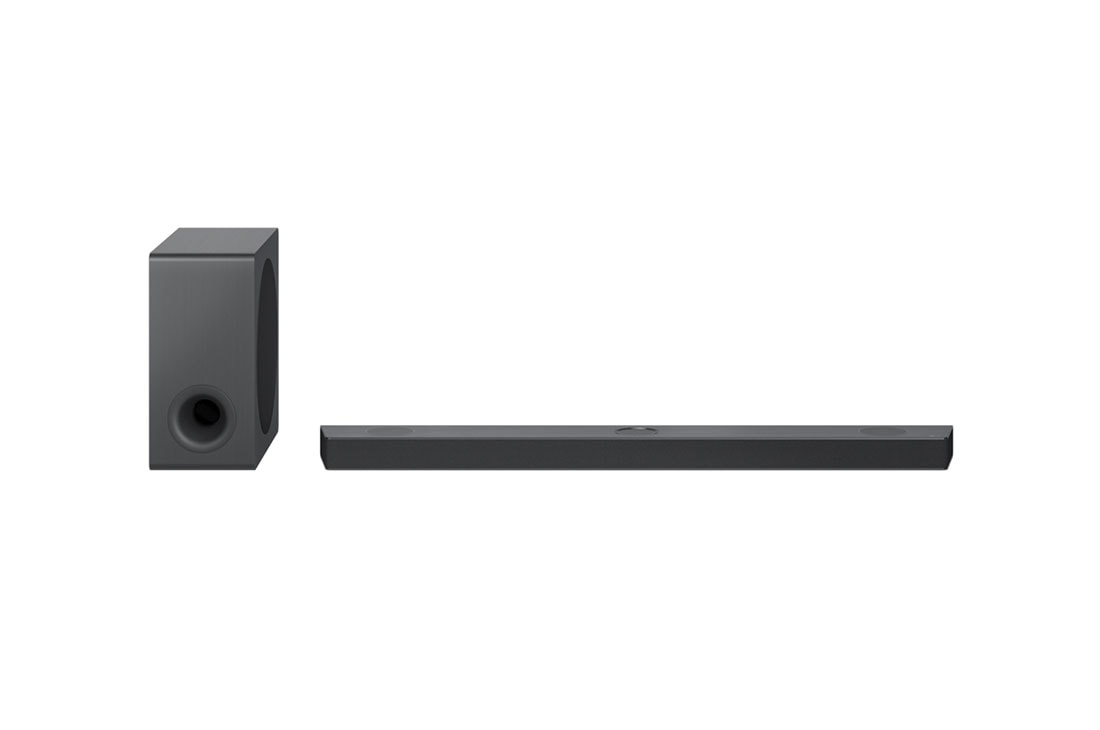 LG Soundbar DS90QY, Vorderansicht mit Subwoofer und hinteren Lautsprechern, DS90QY