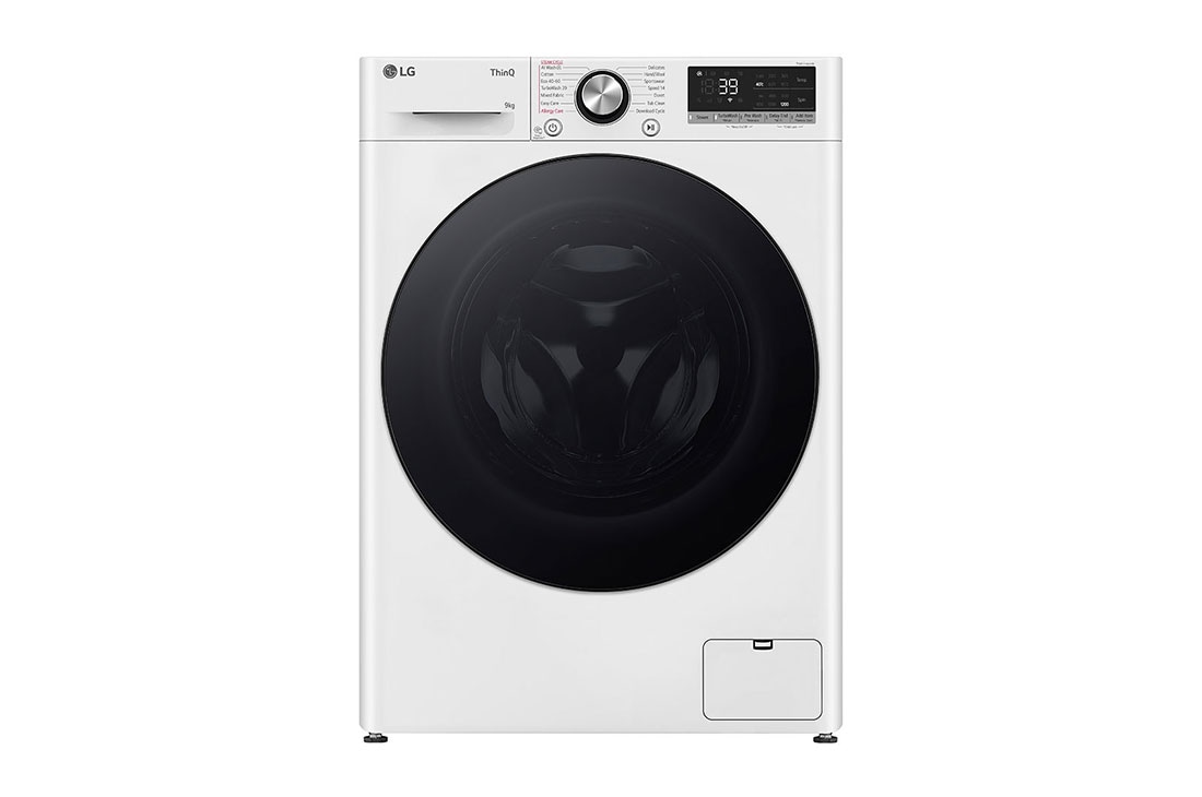 LG Waschmaschine mit 9 kg Kapazität | Slim Fit | EEK A | 1200 U./Min. | Weiss mit schwarzem Bullaugenring | F2V7SLIM9, Front view, F2V7SLIM9