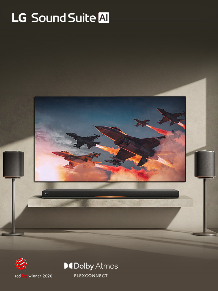 Une vue aérienne de l’enceinte de tir Center Up de LG Soundbar.