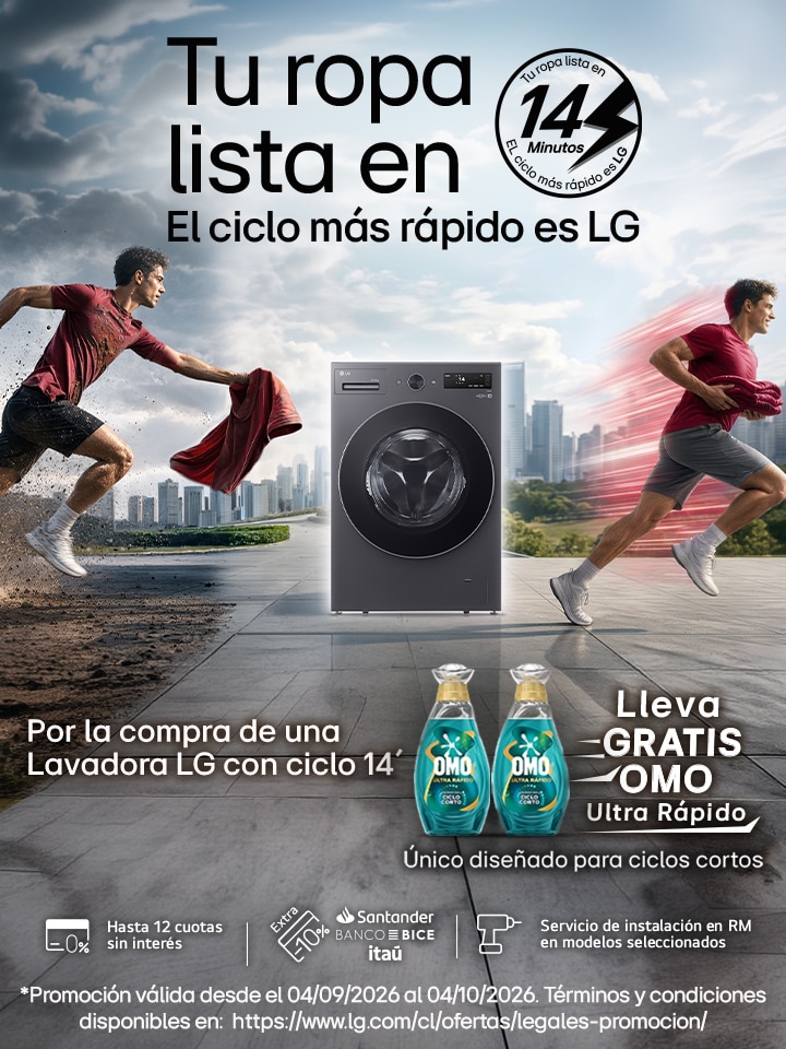 Por la compra de tu lavadora LG, lleva gratis un pack de 4 OMO Ultra rápido