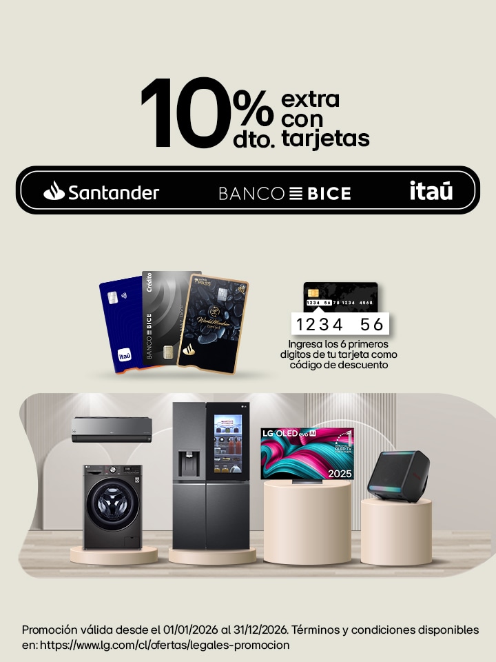10% de descuento adicional con bancos Santander, Itau y BICE