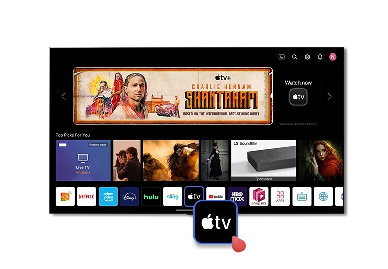 Una imagen del SO web del TV Smart LG. En la página del SO web, hay un cupón promocional para 3 meses gratis de Apple TV+.