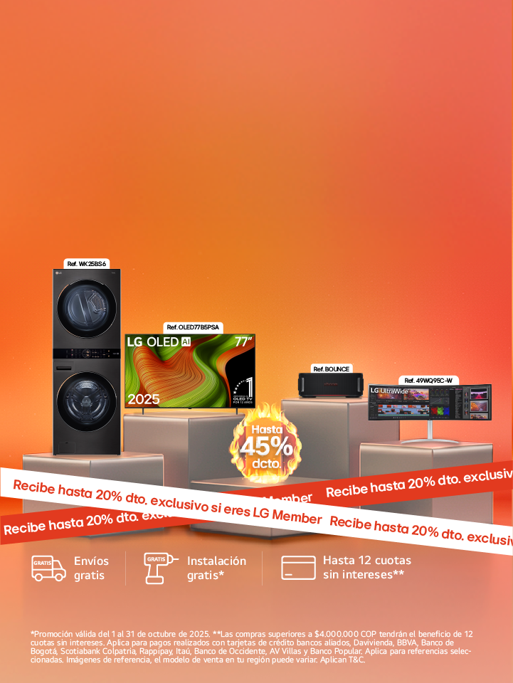 banner promocional hasta 45% de descuento LG Hoy Days con fuego