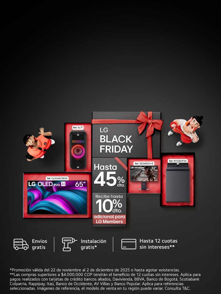banner promocional Black Friday 45% de descuento en electrodomésticos LG