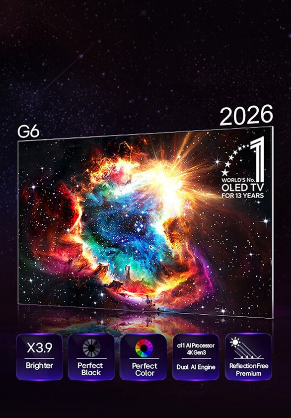 Eine Reihe von OLED-Produkten in Reih und Glied. Das Emblem „Seit 12 Jahren die Nummer 1 der Welt bei OLED TV“ ist auch sichtbar.