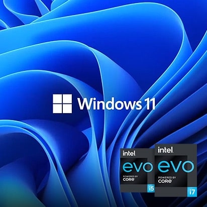 Wir sehen die Logos von Intel® Evo und Windows 11.