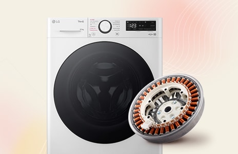 The washing machine and the Inverter Direct Drive motor are side by side.