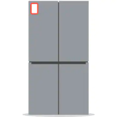 L’image montre un réfrigérateur et l’emplacement de l’autocollant du QR code.