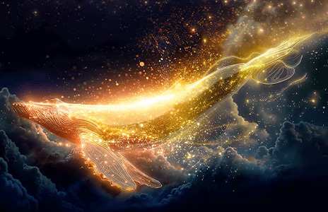 An image of a dolphin jumping out of the water before a starry night sky. Above the whale is the phrase "up to 150% brighter".