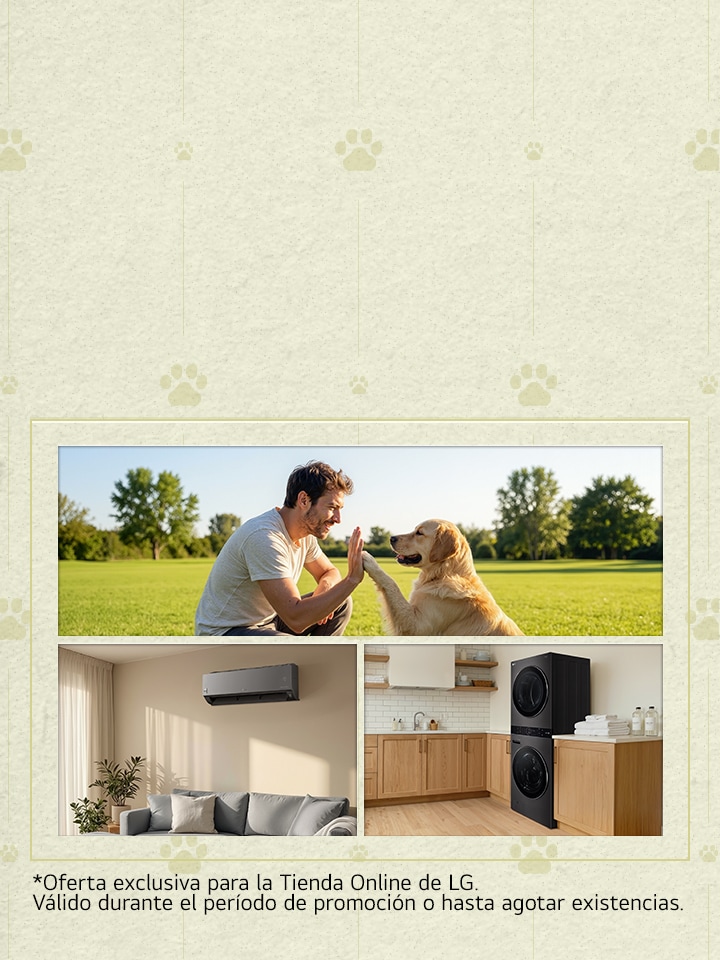 Banner de lifestyle mostrando rotinas do dia a dia em casa com eletrodomésticos LG