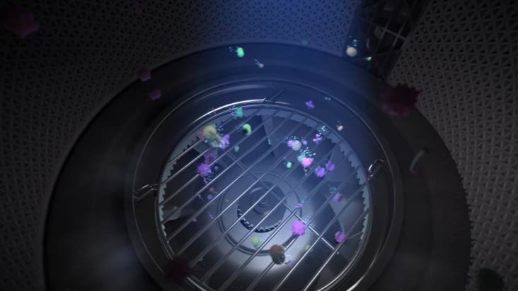 Video showcasing LG air purifier's UVnano™ feature, using UV light to reduce bacteria on the fan for improved airflow Video showcasing LG air purifier's UVnano™ feature, using UV light to reduce bacteria on the fan for improved airflow