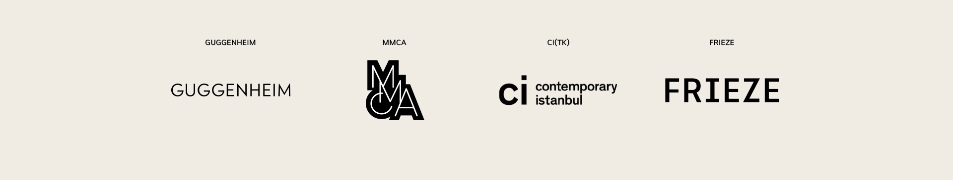 Logo of Guggenheim, MMCA, Contemporary Istanbul, and Frieze.