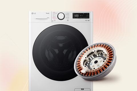 The washing machine and the Inverter Direct Drive motor are side by side.