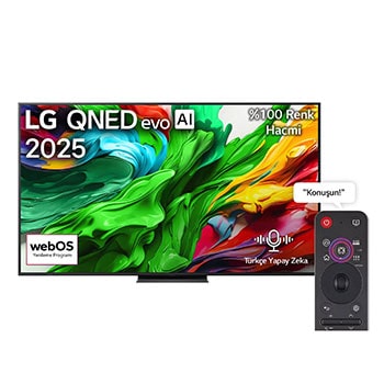Front view of 75 inç LG QNED evo AI QNED86 MiniLED 4K 120Hz Smart TV AI Sihirli Kumanda webOS25 2025 75QNED86A6A