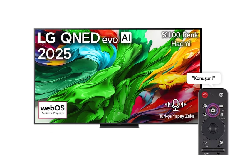 Front view of 75 inç LG QNED evo AI QNED86 MiniLED 4K 120Hz Smart TV AI Sihirli Kumanda webOS25 2025 75QNED86A6A