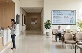 Healthcare environment designed for patient care with integrated medical and display solutions