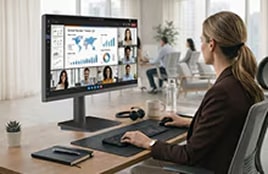 Office environment supporting collaboration with video conferencing and digital workspace solutions