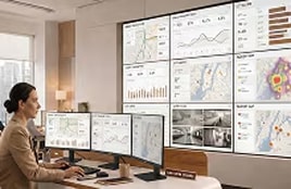 Control room with integrated monitoring systems for data-driven operations and decision-making