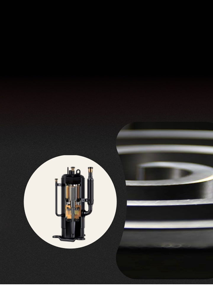 LG Compressor & Motor graphic showcasing advanced HVAC components