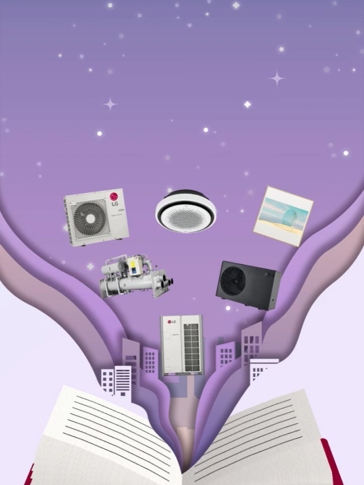 Latar belakang gradasi ungu muda_buku di atas produk LG pada video