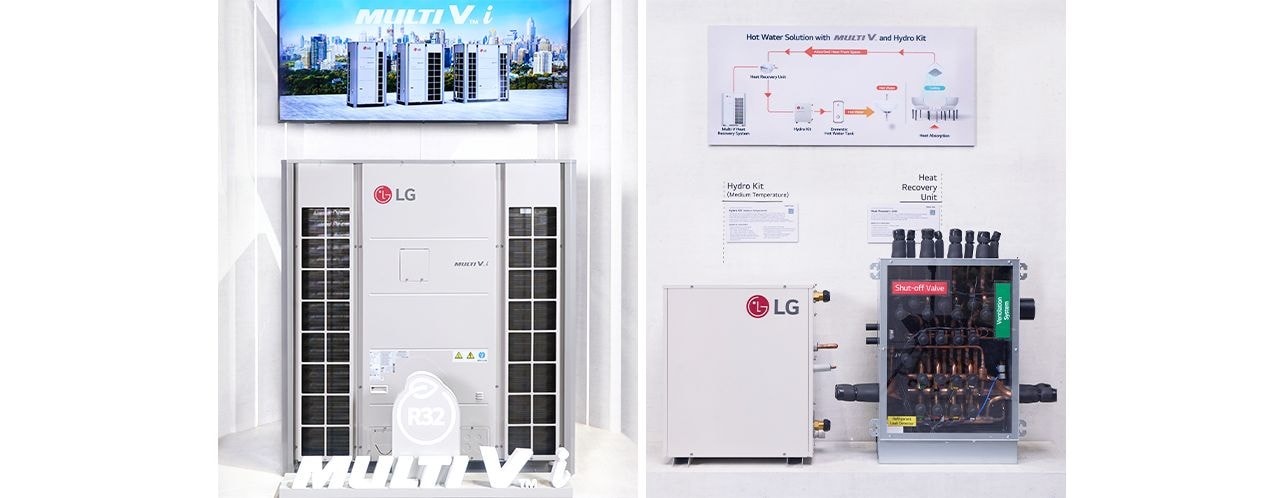 an LG THERMA V R290 Monobloc under a light-filled fence A description of the sound performance of LG THERMA V R290 Monobloc