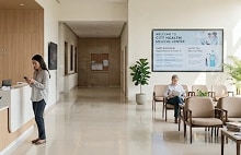 A healthcare professional shows a foot and ankle X-ray on a tablet.