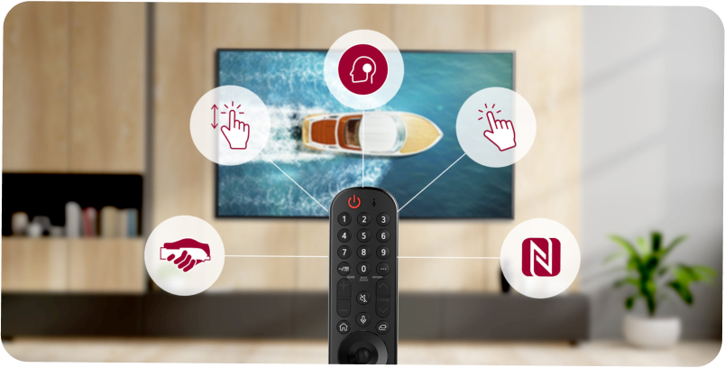 The icon introduces voice guidance, voice description, sign language, concurrent sound function, and subtitle adjustment of LG TV remote control.