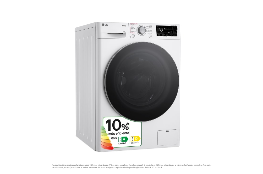 LG Lavasecadora inteligente AI Direct Drive TM, Vapor 9/6kg, 1400rpm, Un 10% más eficiente que A(lavado) /D(secado) Blanca, Serie 500, F4DR5509A1W, F4DR5509A1W