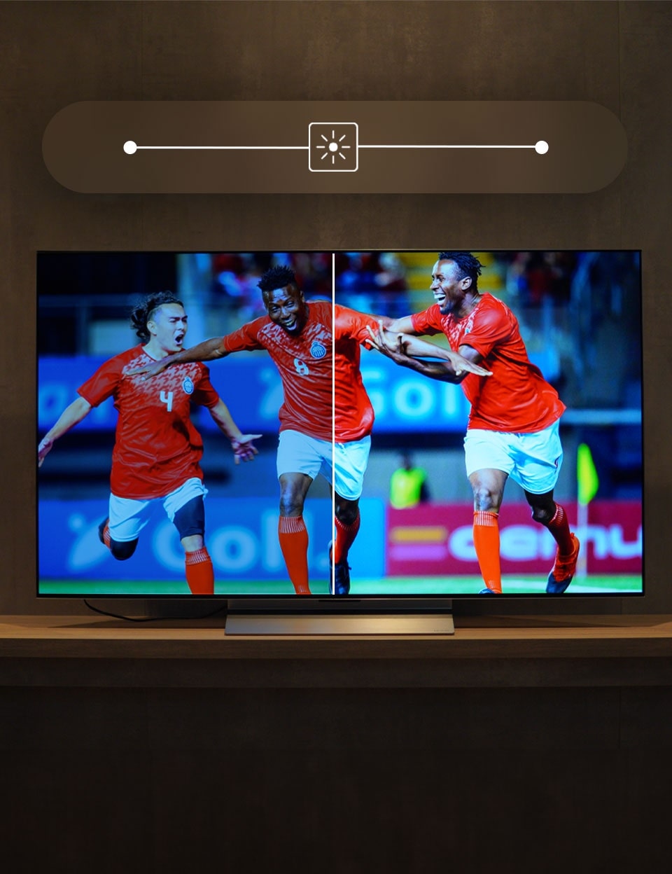 Ajuste de la configuración de TV en una pantalla de televisión para la calibración de TV (brillo, color y contraste, nitidez, matiz y tono)