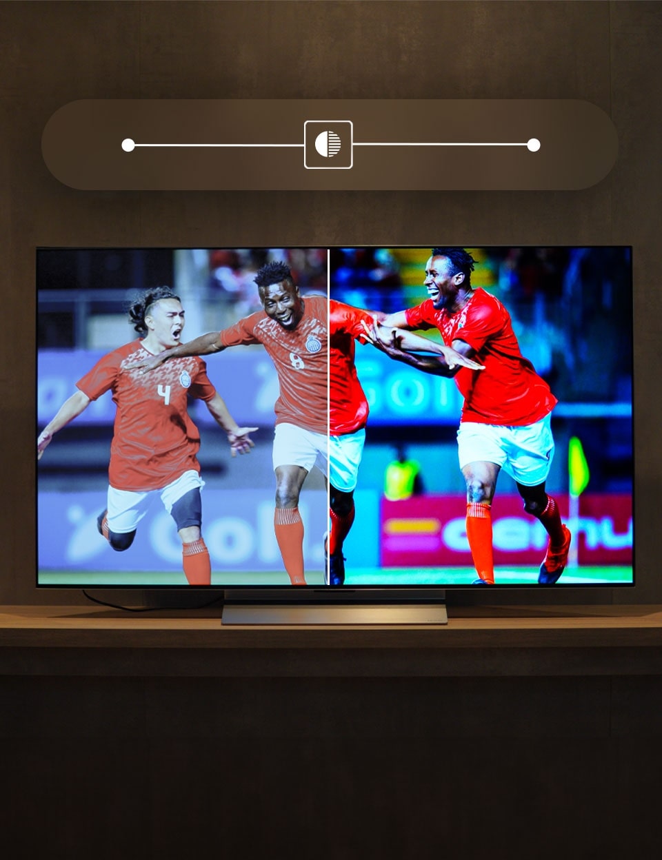 Ajuste de la configuración de TV en una pantalla de televisión para la calibración de TV (brillo, color y contraste, nitidez, matiz y tono)