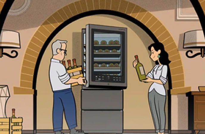Illust image of LG SIGNATURE Wine Cellar’s auto open door feature with James Suckling and his wife.