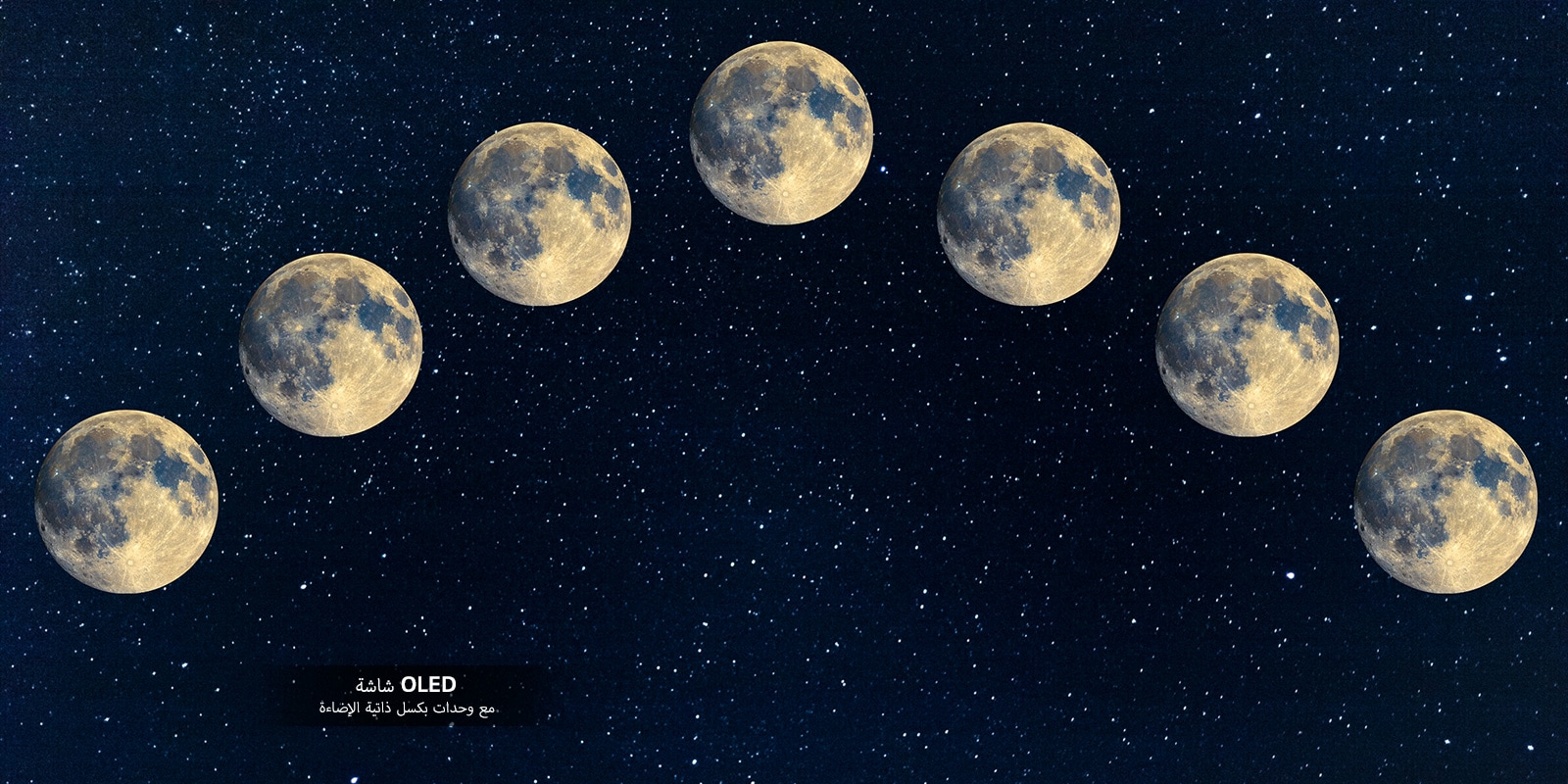 صورة لسبعة قمر مكتمل محاذاة عبر سماء الليل.