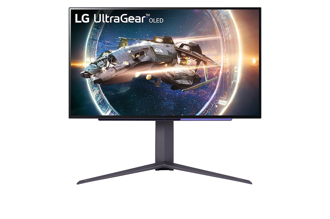 LG 27'' UltraGear™ OLED-UltraGear monitor QHD met 240Hz-refreshrate 0,03 ms (GtG) reactietijd, vooraanzicht, 27GR95QE-B