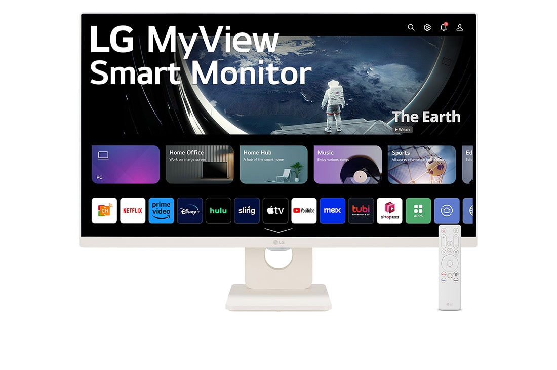 LG 27-calowy monitor MyView Smart z systemem webOS | Full HD IPS , front view with remote control, 27SR50F-W