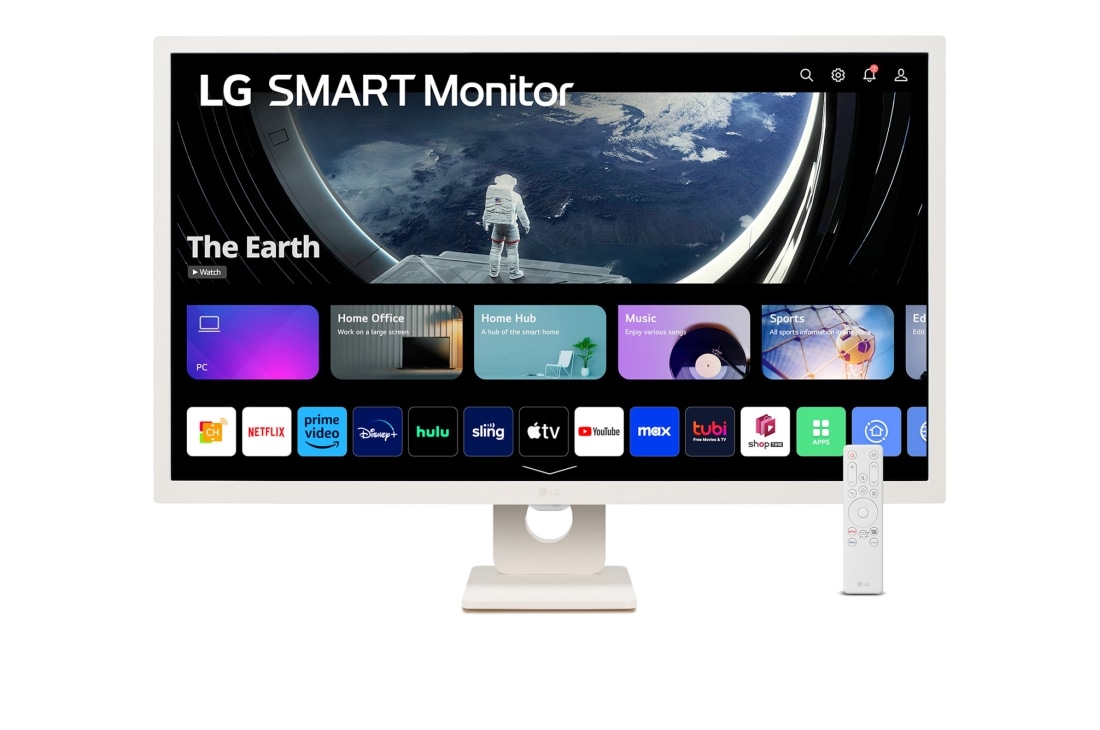 LG Monitor Smart IPS Full HD de 31,5 inch cu webOS, Front view with remote, 32SR50F-W