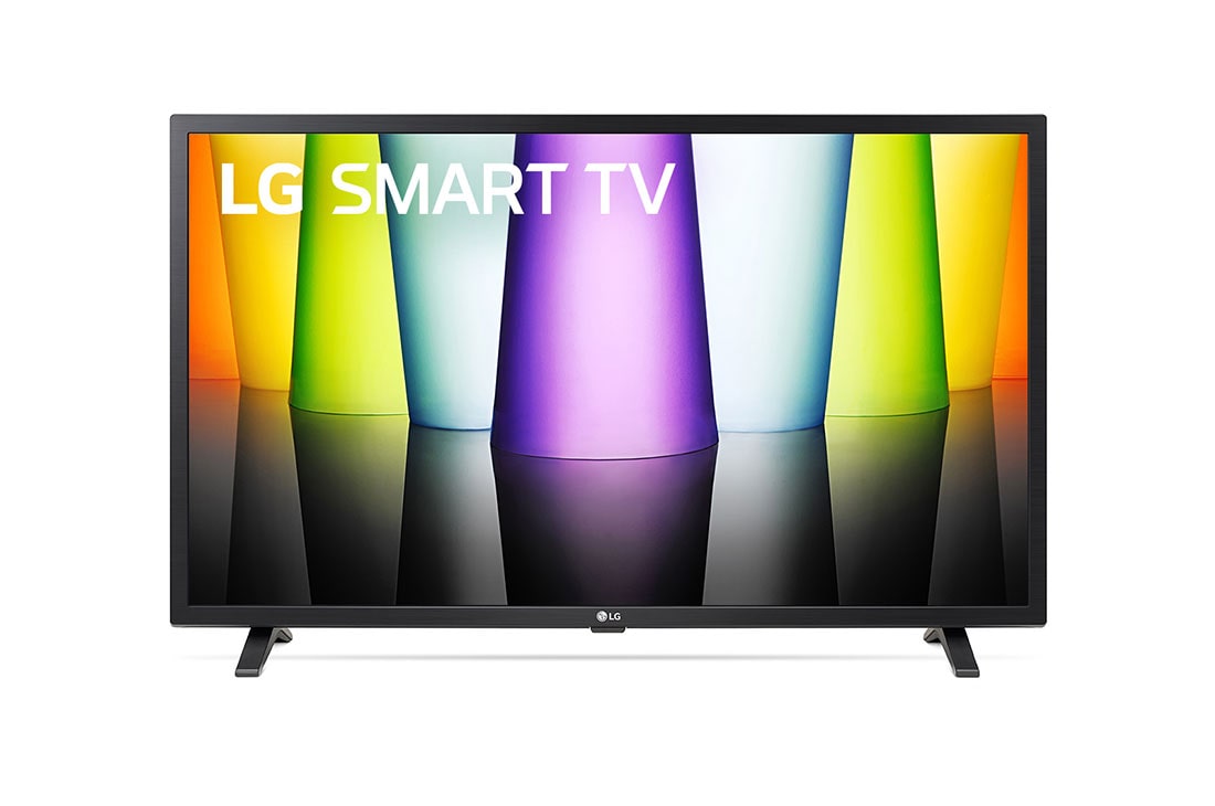 LG Televizor Full HD | Diagonala 32 | Procesor AI α5 Gen5 4K | ThinQ | Negru, Vedere frontală a televizorului LG Full HD cu imaginea continuă și sigla produsului aprinsă , 32LQ63006LA