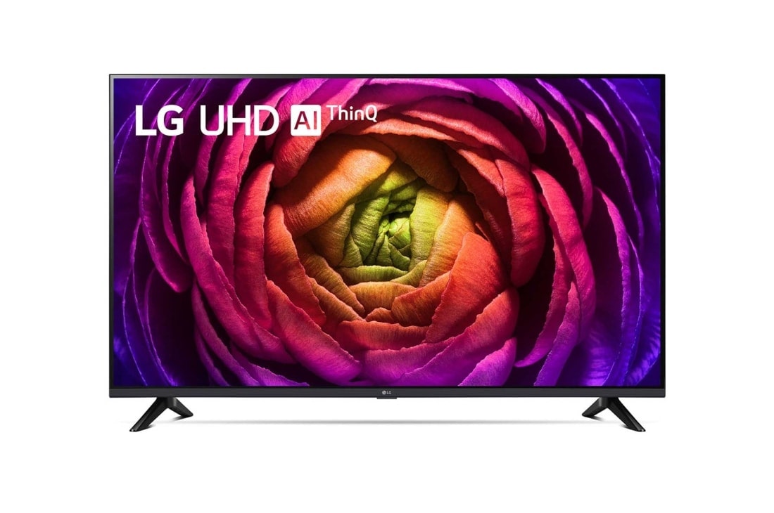 LG UHD UR73 de 43'' 4K Smart TV, 2023, Vedere frontală a televizorului LG UHD, 43UR73003LA