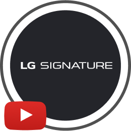 Логотип LG SIGNATURE на черном фоне окаймлен логотипом YouTube.