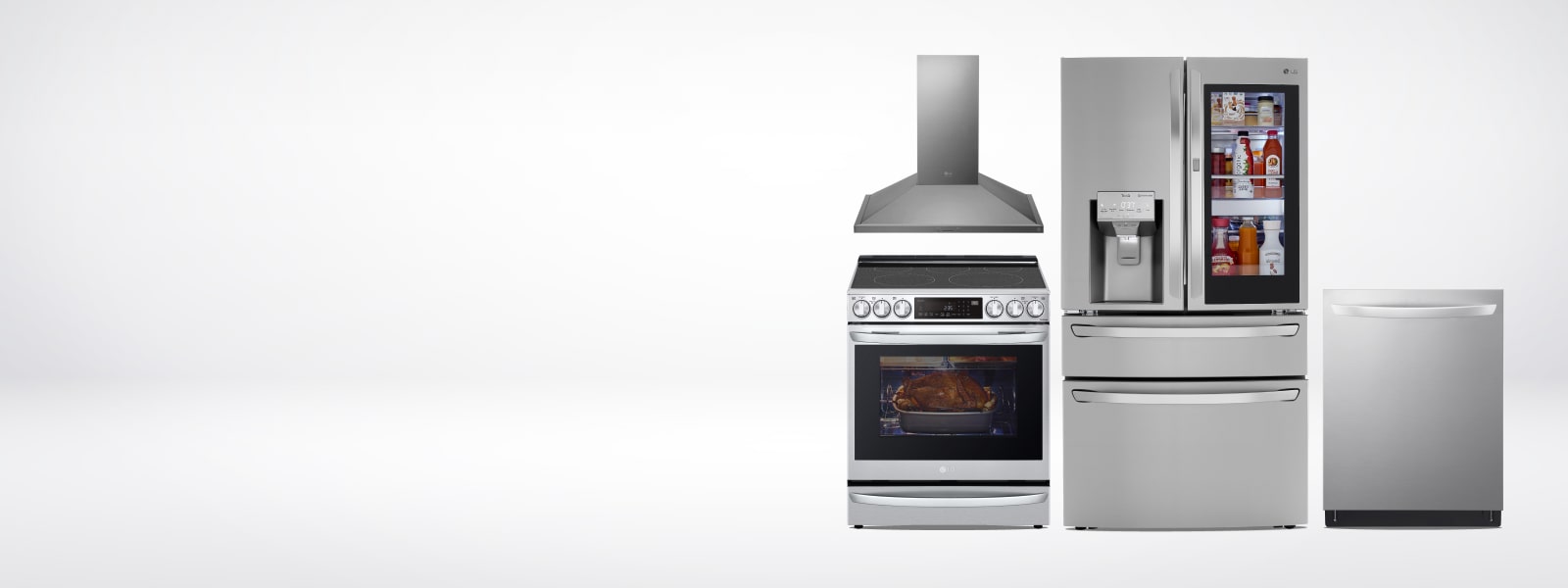 LG Kitchen appliances on gray background
