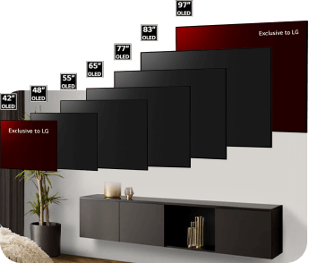 The full range of OLED premium TV screen sizes in sequential order for mobile.