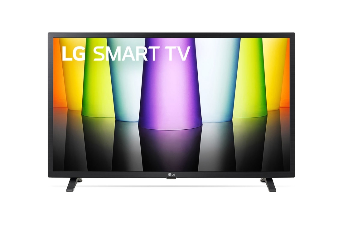 LG televizori | LQ63 | 32'' | Smart HD | AI Sound | 60 Gz, Televizorning  koʻrinishiLG QNED  oldindan   ekrandagi   tasvir   va mahsulot logotipi bilan , 32LQ630B6LA