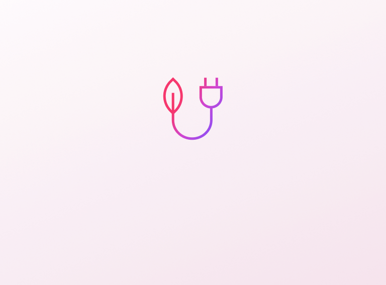 An icon of a leaf connected to a power plug in pink and purple tones promoting the energy efficiency of the LG dryer.