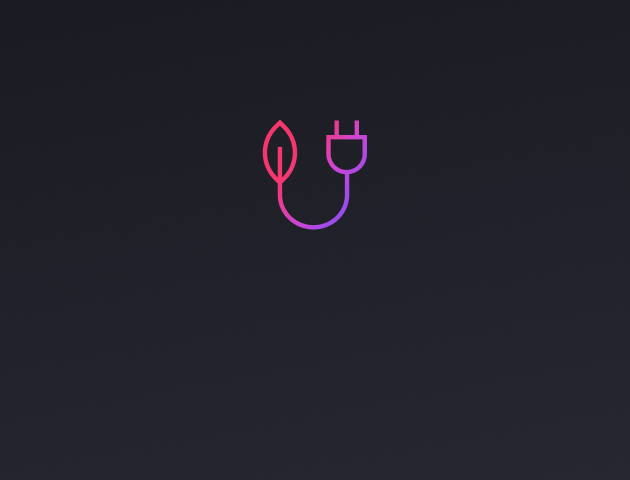 An icon of a leaf connected to a power plug in pink and purple tones representing energy efficiency.